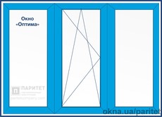 Трехстворчатое глухое – левое поворотно откидное – глухое окно Оптима